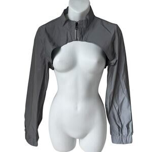 Gray Cropped Windbreaker Jacket Sz Small Reflective Fabric Bolero Style Festival